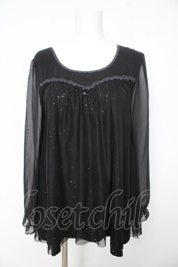 画像1: axes femme / スパンコールシフォンスリーブトップス M 黒 Y-26-02-15-153-AX-TO-SZ-ZY (1)
