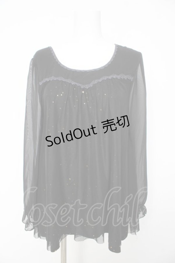 画像1: axes femme / スパンコールシフォンスリーブトップス M 黒 Y-26-02-15-153-AX-TO-SZ-ZS (1)