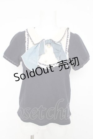 画像: axes femme / リボン付きブラウス風プルオーバー M 紺 Y-26-02-15-158-AX-TO-SZ-ZY