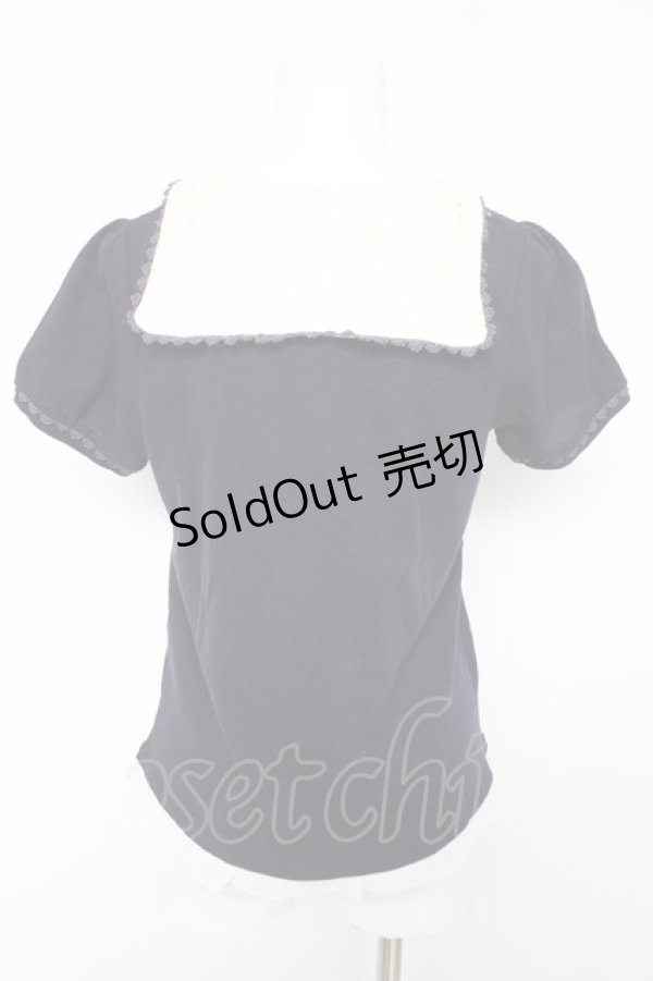 画像2: axes femme / リボン付きブラウス風プルオーバー M 紺 Y-26-02-15-158-AX-TO-SZ-ZY (2)