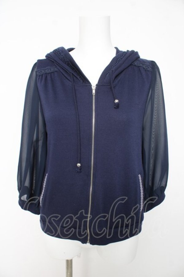 画像1: axes femme / シースルー袖パーカー M 紺 Y-26-02-15-159-AX-TO-SZ-ZY (1)