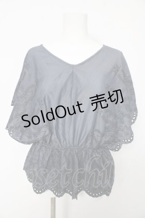 画像: axes femme / 総刺繍Vネックブラウス  紺 Y-26-02-15-161-AX-BL-SZ-ZS