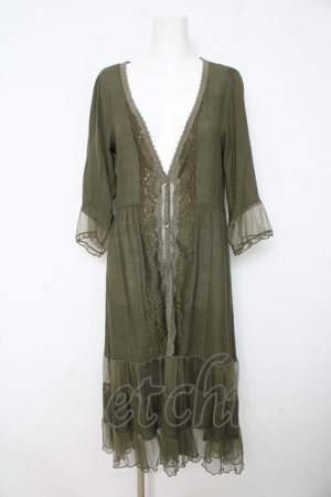 画像: axes femme / ドットチュール切り替えロングカーディガン M カーキ Y-26-02-15-165-AX-TO-SZ-ZY