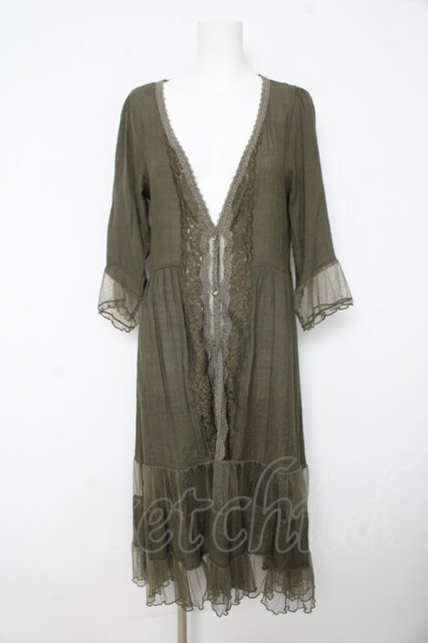 画像1: axes femme / ドットチュール切り替えロングカーディガン M カーキ Y-26-02-15-165-AX-TO-SZ-ZY (1)