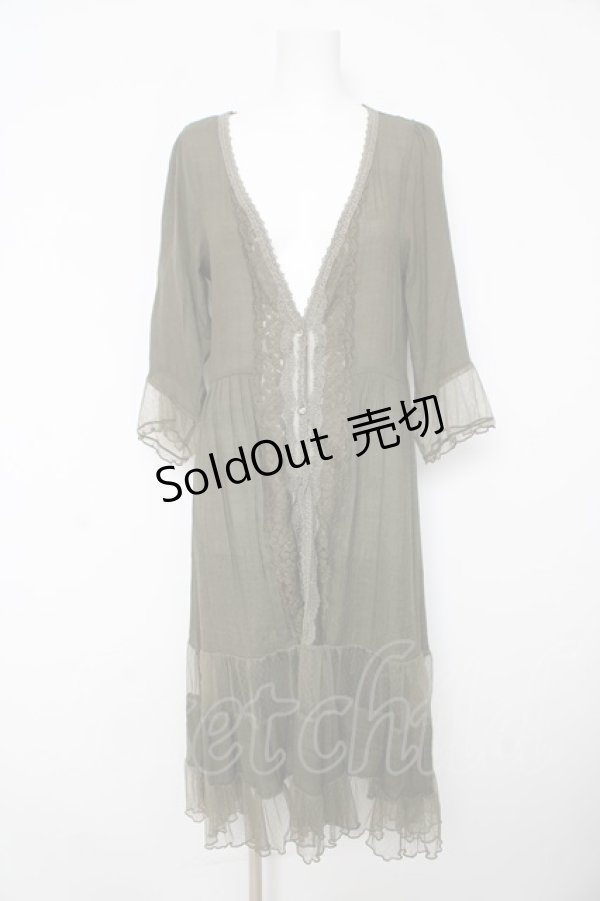 画像1: axes femme / ドットチュール切り替えロングカーディガン M カーキ Y-26-02-15-165-AX-TO-SZ-ZI (1)