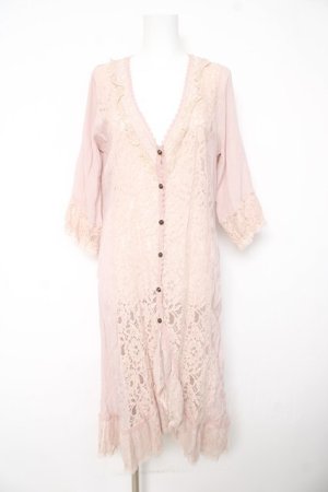 画像: axes femme / 布帛切替レーシーロングカーディガン M ピンク Y-26-02-15-166-AX-TO-SZ-ZY