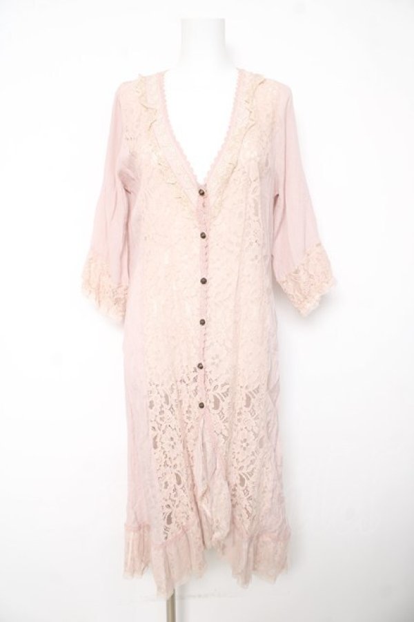 画像1: axes femme / 布帛切替レーシーロングカーディガン M ピンク Y-26-02-15-166-AX-TO-SZ-ZY (1)