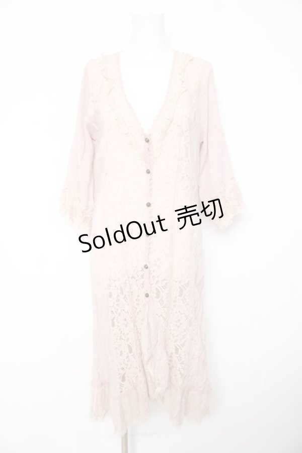 画像1: axes femme / 布帛切替レーシーロングカーディガン M ピンク Y-26-02-15-166-AX-TO-SZ-ZY (1)