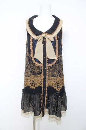 画像: axes femme / レース柄ボウタイチュニ M 紺 Y-26-02-15-174-AX-OP-SZ-ZY