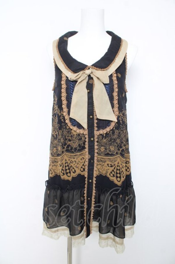 画像1: axes femme / レース柄ボウタイチュニ M 紺 Y-26-02-15-174-AX-OP-SZ-ZY (1)