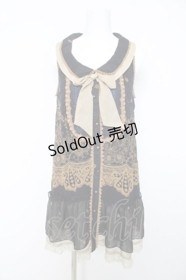 画像1: axes femme / レース柄ボウタイチュニ M 紺 Y-26-02-15-174-AX-OP-SZ-ZY (1)