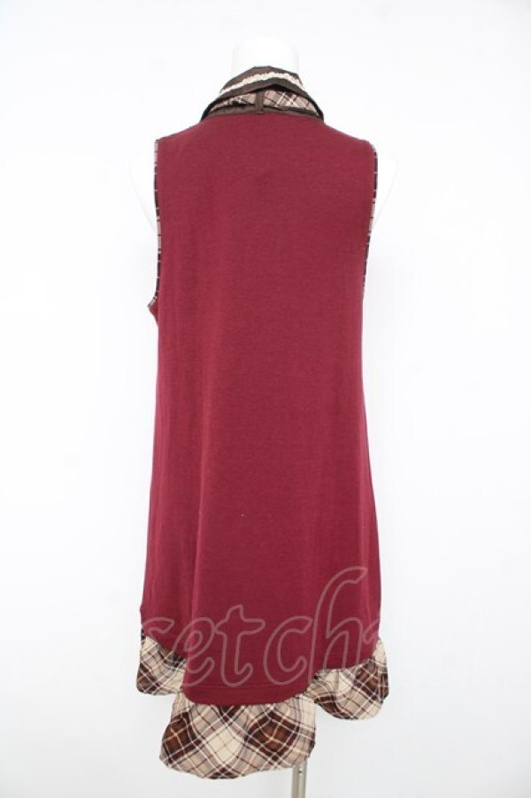 画像2: axes femme / チェック柄リボン付チュニック M 赤 Y-26-02-15-176-AX-TS-SZ-ZY (2)