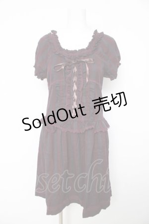 画像: axes femme / チェックレースアップワンピ M ワイン Y-26-02-15-177-AX-OP-SZ-ZY