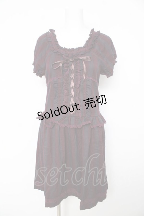画像1: axes femme / チェックレースアップワンピ M ワイン Y-26-02-15-177-AX-OP-SZ-ZY (1)