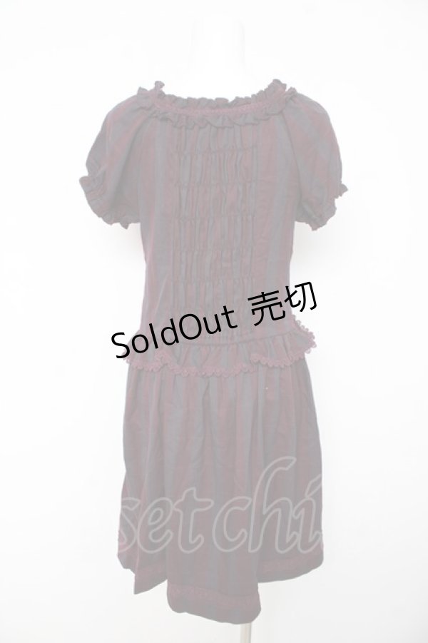 画像2: axes femme / チェックレースアップワンピ M ワイン Y-26-02-15-177-AX-OP-SZ-ZY (2)