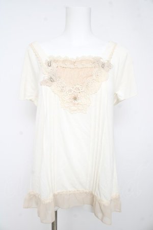 画像: axes femme / フラワーレースTシャツ M オフシロ Y-26-02-15-025-AX-TO-IG-ZY