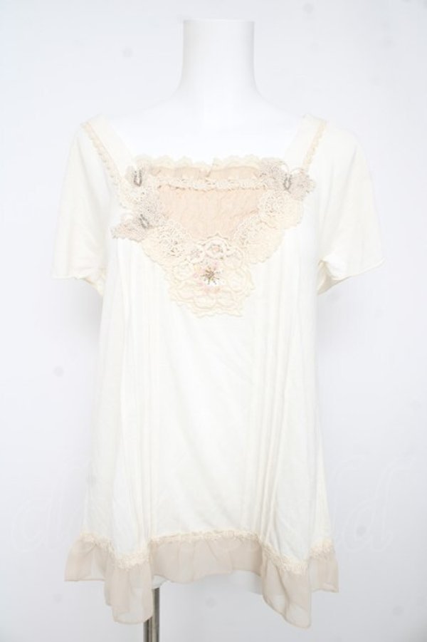 画像1: axes femme / フラワーレースTシャツ M オフシロ Y-26-02-15-025-AX-TO-IG-ZY (1)