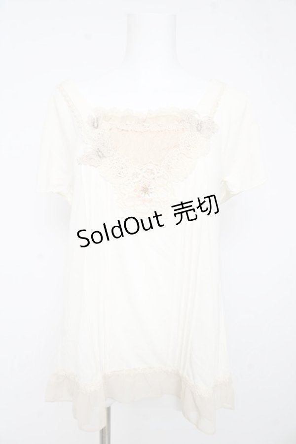 画像1: axes femme / フラワーレースTシャツ M オフシロ Y-26-02-15-025-AX-TO-IG-ZY (1)
