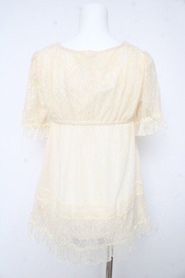 画像2: axes femme / ドットチュールレーススリーブトップス M 生成り Y-26-02-15-030-AX-TO-IG-ZY (2)