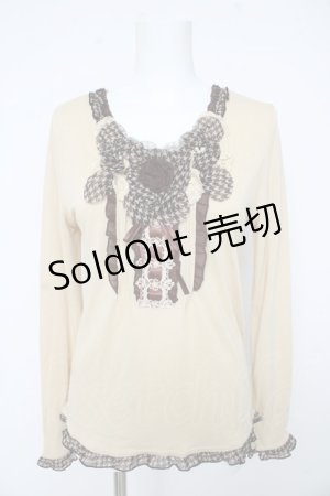 画像: axes femme / 千鳥格子フリルカットソー M ベージュ Y-26-02-15-033-AX-TO-IG-ZY