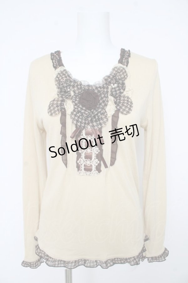 画像1: axes femme / 千鳥格子フリルカットソー M ベージュ Y-26-02-15-033-AX-TO-IG-ZY (1)