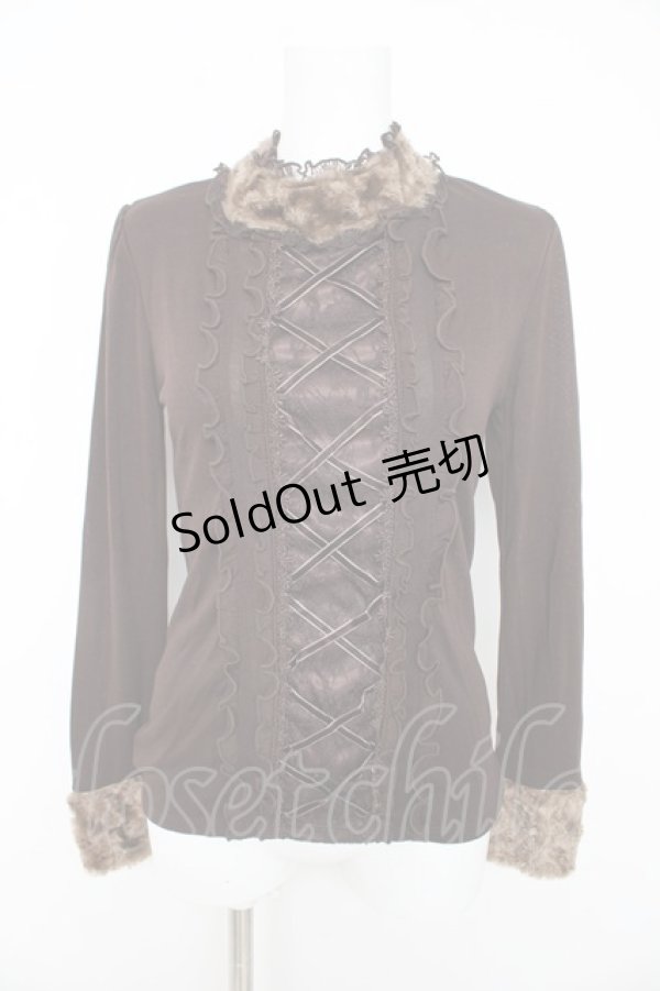 画像1: axes femme / ファー襟カットソー M ブラウン Y-26-02-15-036-AX-TO-IG-ZY (1)