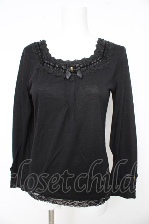 画像1: axes femme / サテンベロアリボンカットソー M クロ Y-26-02-15-040-AX-TO-IG-ZY (1)