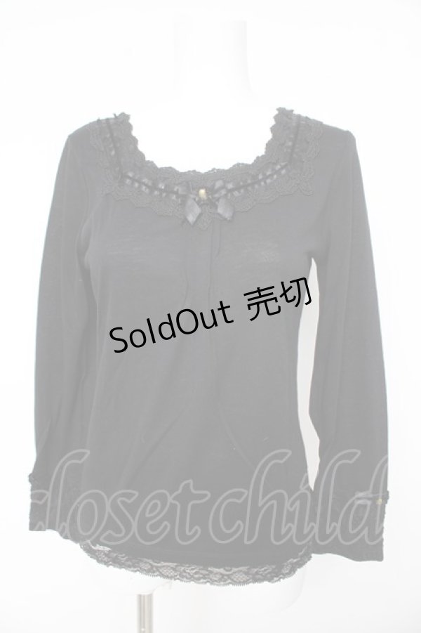 画像1: axes femme / サテンベロアリボンカットソー M クロ Y-26-02-15-040-AX-TO-IG-ZY (1)