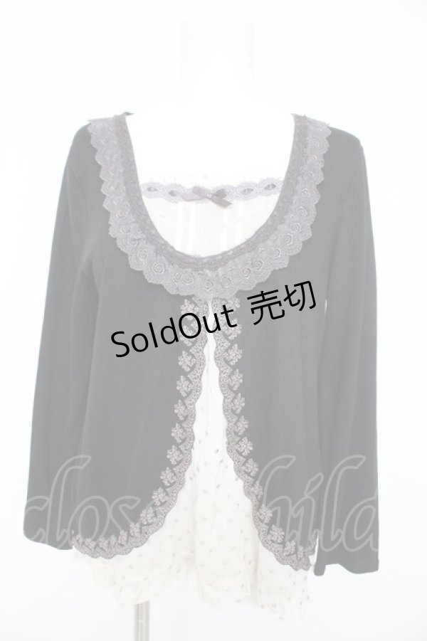 画像1: axes femme / ボレロ風カットソー M クロ×アイボリー Y-26-02-15-041-AX-TO-IG-ZY (1)