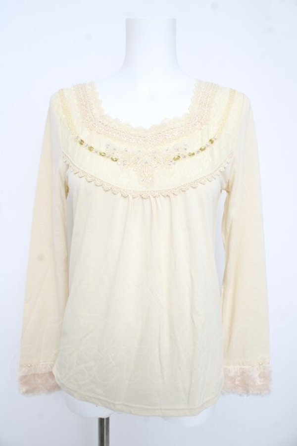 画像1: axes femme / レース&ビジュー袖口ファープルオーバー M 生成り Y-26-02-15-005-AX-TO-IG-ZY (1)