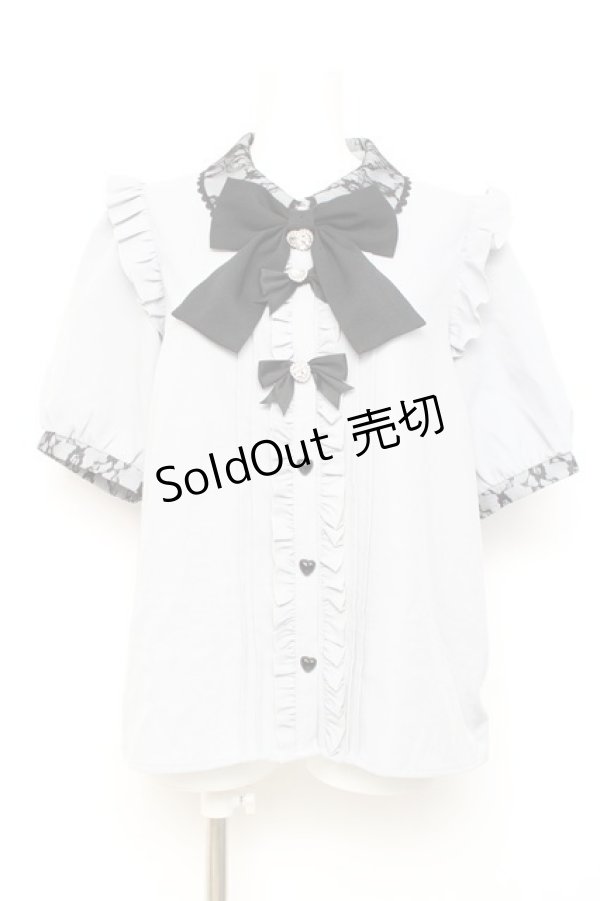 画像1: DearMyLove / ビジューハートリボンフリルブラウス 3L サックス Y-26-02-17-029-EL-BL-SZ-ZY (1)