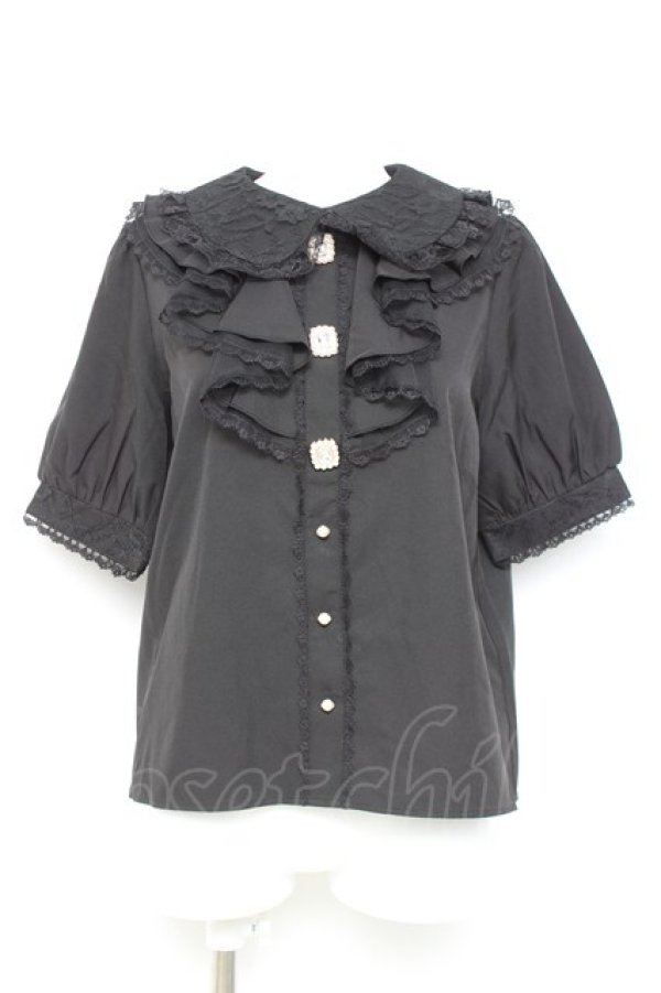 画像1: majoretty / MRラッフルビジューブラウス L 黒 Y-26-02-17-030-LO-BL-SZ-ZY (1)