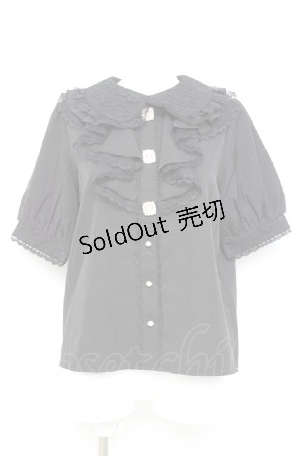 画像1: majoretty / MRラッフルビジューブラウス L 黒 Y-26-02-17-030-LO-BL-SZ-ZY (1)