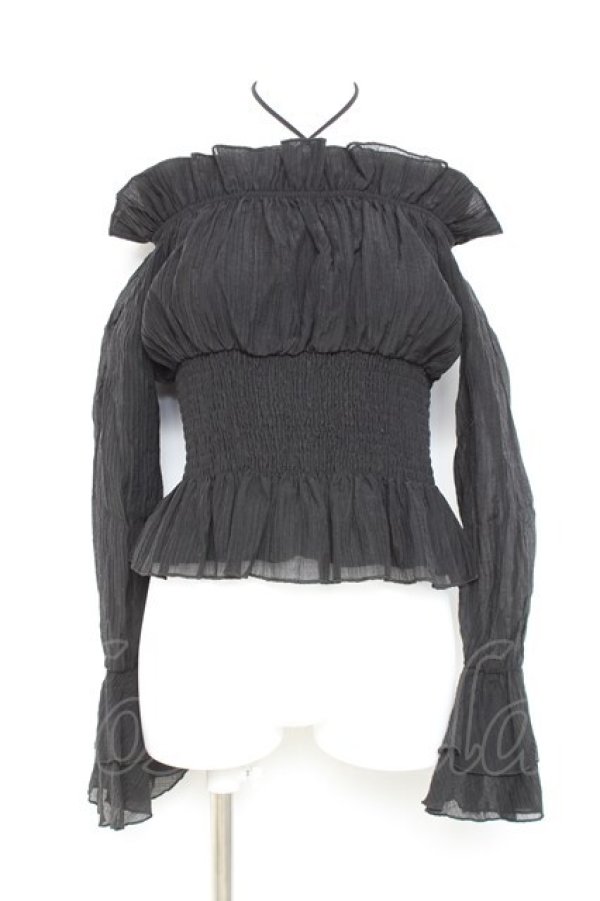 画像1: me+em select / クロスストラップオフショルダーブラウス F 黒 Y-26-02-17-038-GO-BL-SZ-ZY (1)