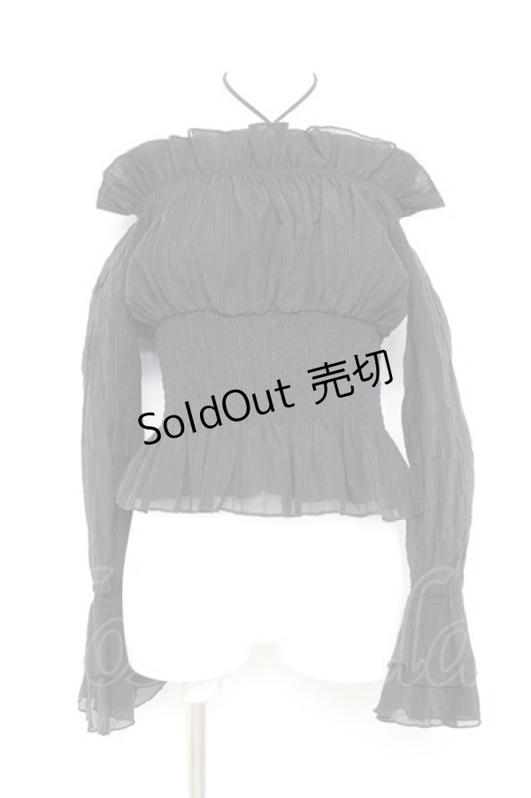 画像1: me+em select / クロスストラップオフショルダーブラウス F 黒 Y-26-02-17-038-GO-BL-SZ-ZY (1)