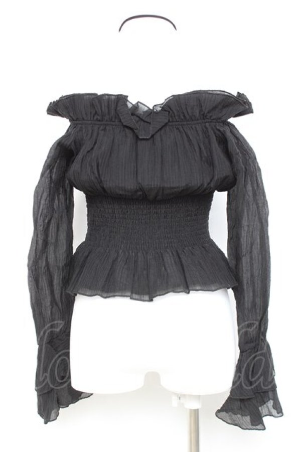 画像2: me+em select / クロスストラップオフショルダーブラウス F 黒 Y-26-02-17-038-GO-BL-SZ-ZY (2)