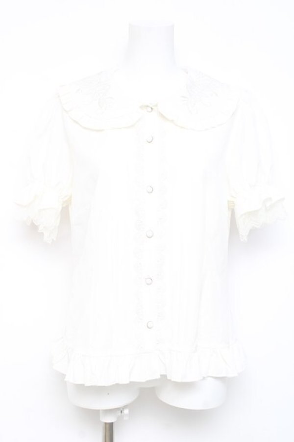 画像1: lolitimes / 刺繍フリルブラウス  白 Y-26-02-17-049-LO-BL-SZ-ZY (1)