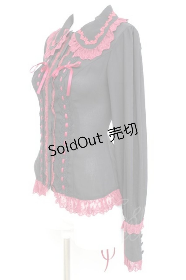 画像2: Vallee lys / Dreams Ladder Lace Long Sleeved Blouse  ブラック×ワイン Y-26-02-17-052-GO-BL-SZ-ZY (2)