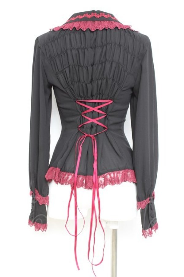 画像3: Vallee lys / Dreams Ladder Lace Long Sleeved Blouse  ブラック×ワイン Y-26-02-17-052-GO-BL-SZ-ZY (3)