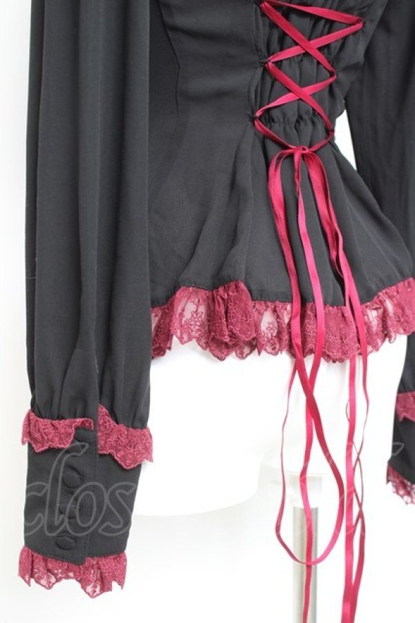 画像4: Vallee lys / Dreams Ladder Lace Long Sleeved Blouse  ブラック×ワイン Y-26-02-17-052-GO-BL-SZ-ZY (4)