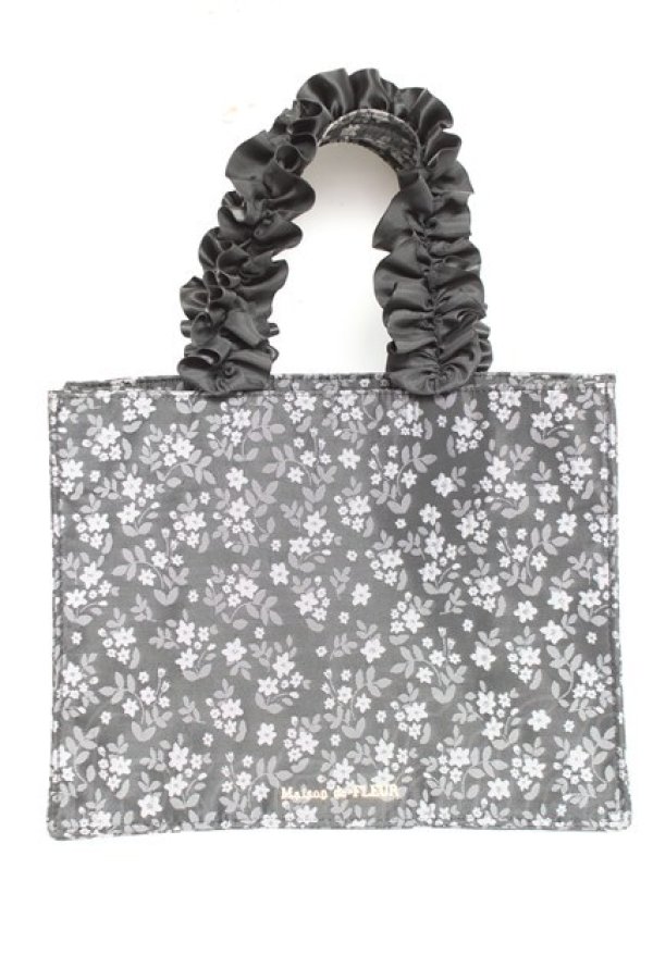 画像1: Maison de FLEUR / フラワージャカードスクエアトートバッグ F ブラック Y-26-02-17-008-LO-BG-SZ-ZY (1)