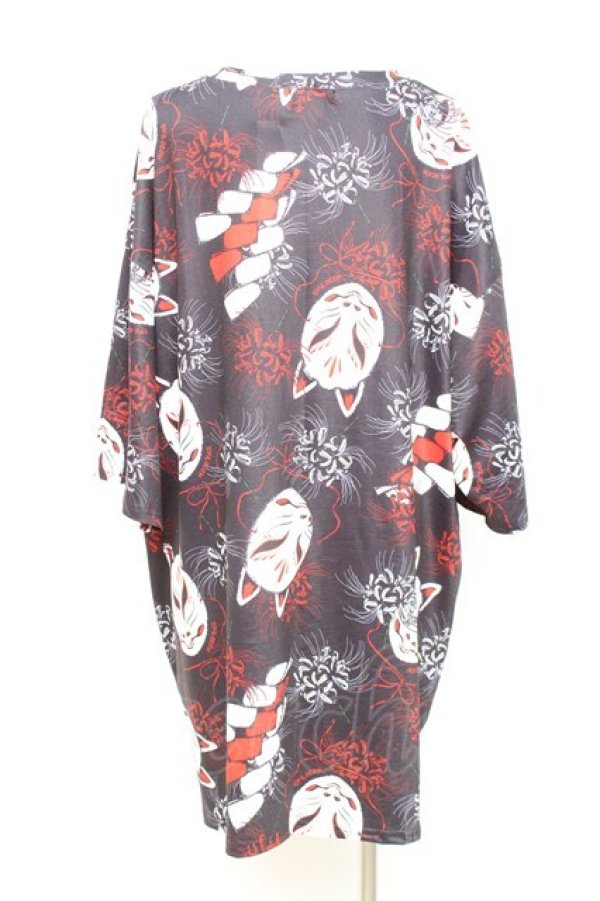 画像2: ACDC RAG / 狐面と彼岸花半袖チュニックヒュージＴシャツ  黒 Y-26-02-17-057-PU-TO-SZ-ZY (2)