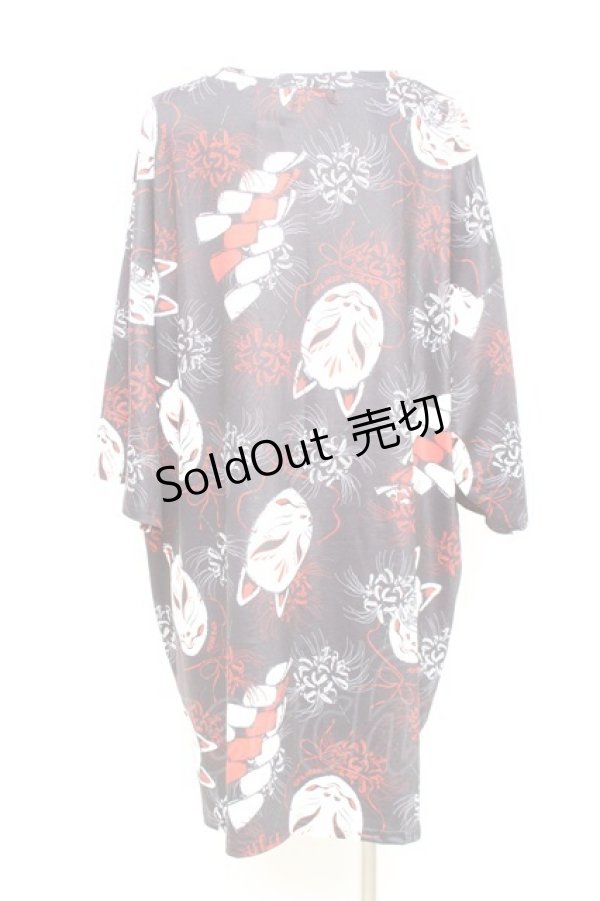 画像2: ACDC RAG / 狐面と彼岸花半袖チュニックヒュージＴシャツ  黒 Y-26-02-17-057-PU-TO-SZ-ZY (2)