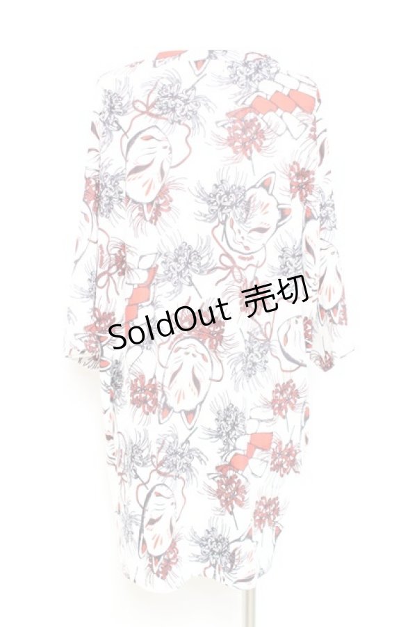 画像2: ACDC RAG / 狐面と彼岸花半袖チュニックヒュージＴシャツ  白 Y-26-02-17-058-PU-TO-SZ-ZY (2)