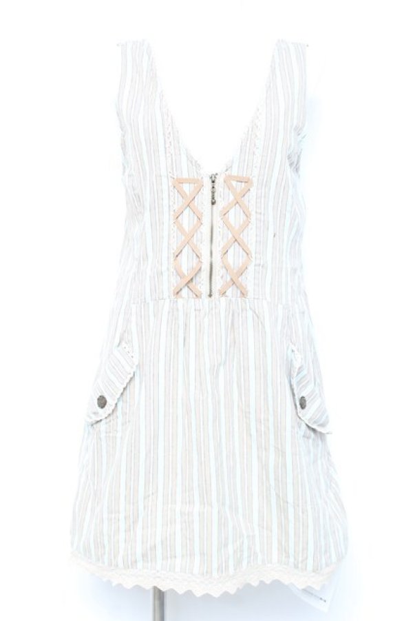 画像1: axes femme / レジメ柄ジャンスカ M ベージュ Y-26-02-17-077-AX-OP-SZ-ZY (1)