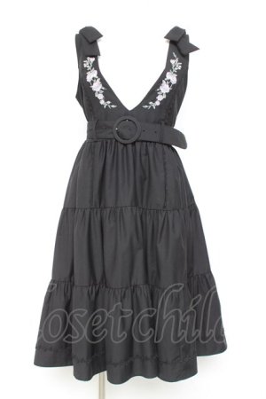 画像: axes femme POETIQUE / 刺繍肩リボンジャンドレ M 黒. Y-26-02-17-083-AX-OP-SZ-ZY