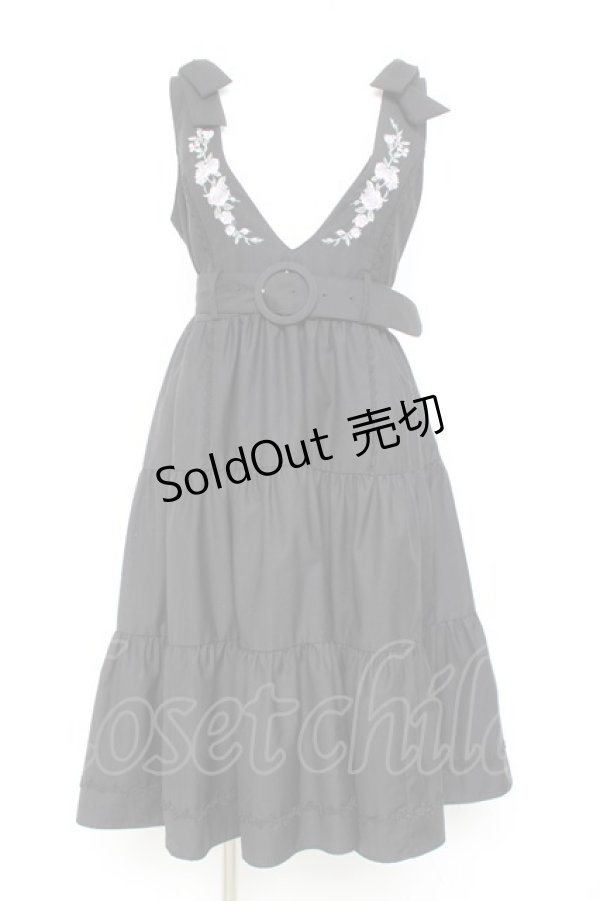 画像1: axes femme POETIQUE / 刺繍肩リボンジャンドレ M 黒. Y-26-02-17-083-AX-OP-SZ-ZY (1)