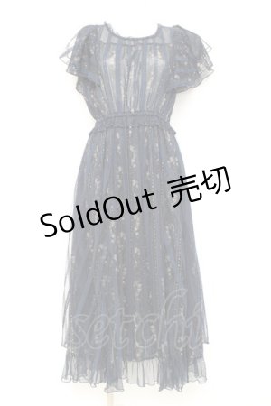 画像: axes femme / 花ストライプ柄チュールワンピース M 紺 Y-26-02-17-089-AX-OP-SZ-ZY