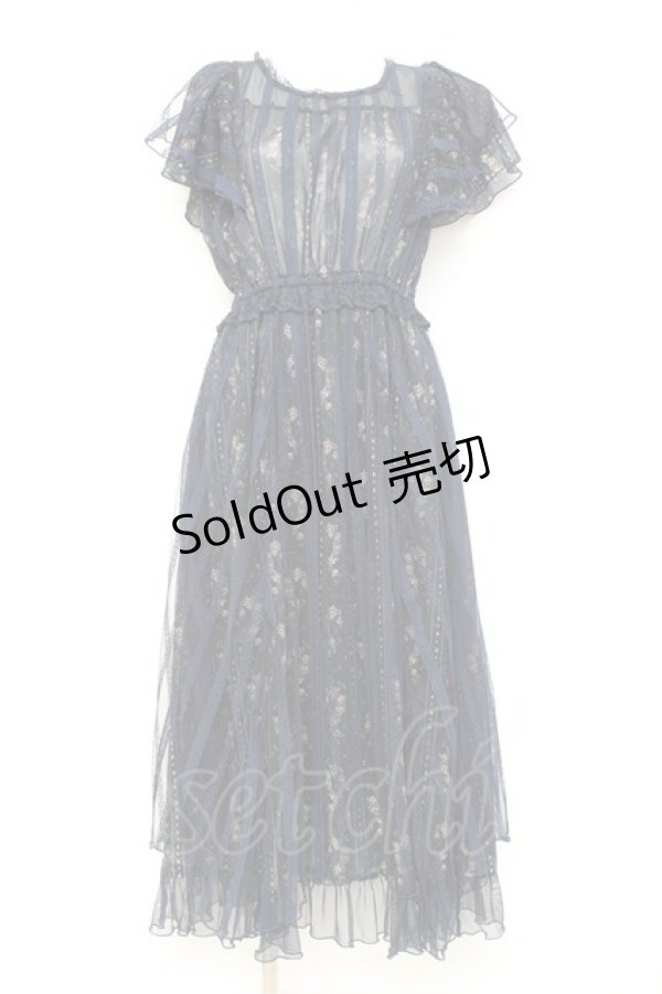 画像1: axes femme / 花ストライプ柄チュールワンピース M 紺 Y-26-02-17-089-AX-OP-SZ-ZY (1)