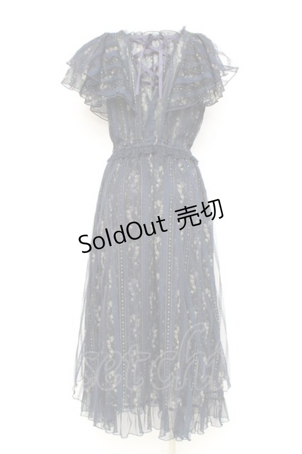 画像2: axes femme / 花ストライプ柄チュールワンピース M 紺 Y-26-02-17-089-AX-OP-SZ-ZY (2)